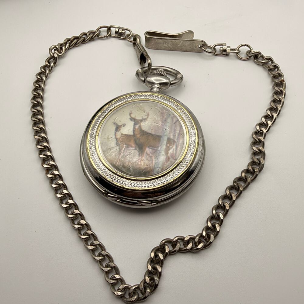 Vintage Quartz Hunting Case Pocket Watch - Wildlife Theme  Working